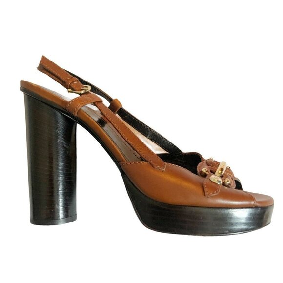 BURBERRY Women’s Sz 39 US 8.5 Carmel Brown Equestrian Style Sling Back Heels - Picture 8 of 12